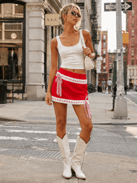 WOMEN'S ELASTIC WAIST BOWS DETAILED MINI SKIRT