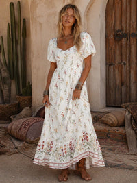 WOMEN'S SHORT SLEEVE SMOCK FLORAL MAXI DRESS