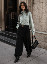 WOMEN'S LONG SLEEVE BUTTON UP SATIN BLOUSE