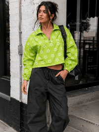 WOMEN'S LONG SLEEVE ZIP UP STARS PRINT WINDBREAKER PULLOVER JACKET