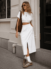 WOMEN'S SHORT SLEEVE TOP & ELASTIC WAIST MAXI SKIRT SOLID 2PC. SET
