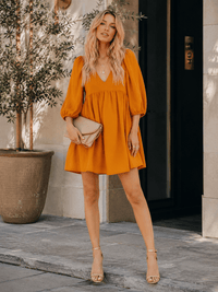 WOMEN'S 3/4 SLEEVE V-NECK LOOSE FIT MINI DRESS