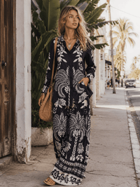 WOMEN'S LONG SLEEVE BLOUSE & ELASTIC WAIST WIDE LEG PANTS MULTI PRINT 2PC. SET