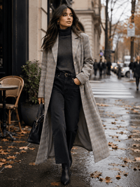 WOMEN'S LONG SLEEVE BUTTON CLOSURE FRONT POCKETS PLAID COAT
