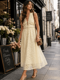 JUST ME WOMEN'S SLEEVELESS V-NECK LACE DETAILED MAXI DRESS