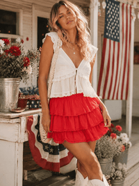 WOMEN'S ELASTIC WAIST TIERED RUFFLE MINI SKORT