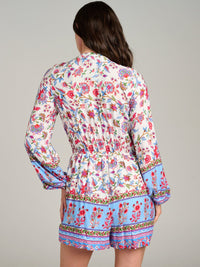 WOMEN'S LONG SLEEVE BUTTON UP FRONT POCKETS FLORAL ROMPER