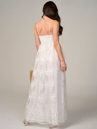 WOMEN'S SLEEVELESS V-NECK FLORAL DETAILED MAXI DRESS