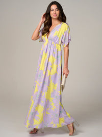 WOMEN'S SHORT SLEEVE V-NECK OPEN BACK FLORAL MAXI DRESS