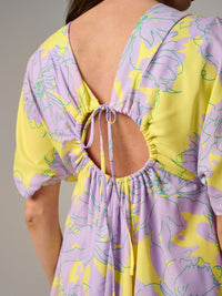 WOMEN'S SHORT SLEEVE V-NECK OPEN BACK FLORAL MAXI DRESS