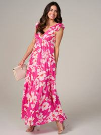 WOMEN'S SLEEVELESS V-NECK BACK TIE FLORAL MAXI DRESS