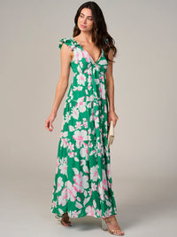 WOMEN'S SLEEVELESS V-NECK BACK TIE FLORAL MAXI DRESS