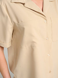 WOMEN'S SHORT SLEEVE BUTTON UP FRONT POCKET BLOUSE