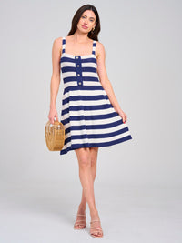 WOMEN'S SLEEVELESS KNIT STRIPES COLORBLOCK MINI DRESS