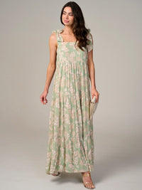 WOMEN'S SLEEVELESS SQUARE NECK TIERED FLORAL MAXI DRESS