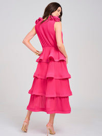 WOMEN'S SLEEVELESS SURPLICE RUFFLE TIERED PLEATED MAXI DRESS