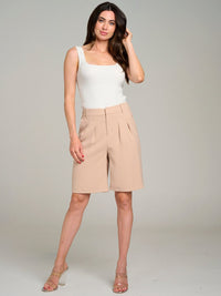 WOMEN'S BUTTON CLOSURE POCKETS BERMUDA SHORTS