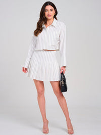 WOMEN'S LONG SLEEVE TOP & ZIP UP MINI SKIRT STRIPES 2PC. SET