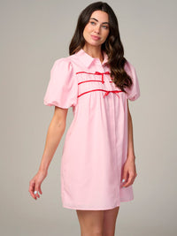 WOMEN'S SHORT PUFF SLEEVE BUTTON UP LOOSE FIT MINI DRESS