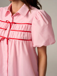 WOMEN'S SHORT PUFF SLEEVE BUTTON UP LOOSE FIT MINI DRESS
