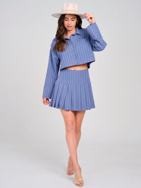 WOMEN'S LONG SLEEVE TOP & ZIP UP MINI SKIRT STRIPES 2PC. SET