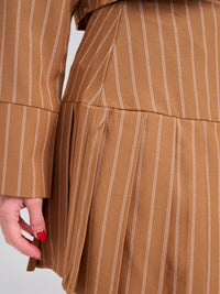 WOMEN'S ZIP UP PLEATED FIT & FLARE STRIPES MINI SKIRT