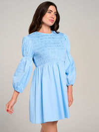 WOMEN'S 3/4 SLEEVES SMOCK FIT & FLARE MINI DRESS