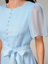 WOMEN'S SHORT SLEEVE BUTTONS DETAILED SELF TIE MIDI DRESS