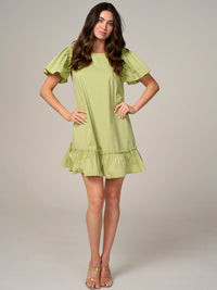 WOMEN'S SHORT RUFFLE SLEEVE RUFFLE BOTTOM HEM MINI DRESS