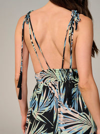 WOMEN'S SLEEVELESS V-NECK SMOCK WAIST OPEN BACK FLORAL MAXI DRESS