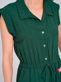 WOMEN'S SLEEVELESS V-NECK BUTTON UP ELASTIC WAIST POCKETS JOGGER JUMPSUIT
