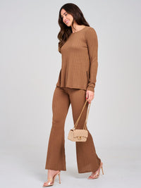 WOMEN'S LONG SLEEVE TOP & ELASTIC WAIST PANTS RIBBED 2PC. SET