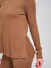 WOMEN'S LONG SLEEVE TOP & ELASTIC WAIST PANTS RIBBED 2PC. SET