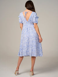 WOMEN'S SHORT SLEEVE V-NECK FLORAL MIDI DRESS