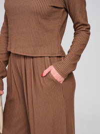 WOMEN'S LONG SLEEVE TOP & ELASTIC WAIST PANTS RIBBED 2PC. SET