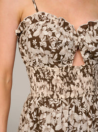 WOMEN'S SLEEVELESS SMOCK WAIST CUT OUT FLORAL MINI DRESS
