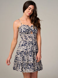 WOMEN'S SLEEVELESS SMOCK WAIST CUT OUT FLORAL MINI DRESS