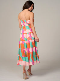 WOMEN'S SLEEVELESS SMOCK TIERED MULTI PRINT MAXI DRESS