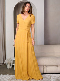 WOMEN'S SHORT SLEEVE V-NECK WRAP MAXI DRESS