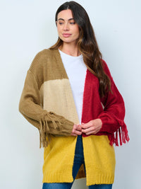 WOMEN'S LONG SLEEVES OPEN FRONT COLORBLOCK CARDIGAN