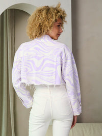 WOMEN'S LONG SLEEVE BUTTON CLOSURE TIE DYE DENIM CROP JACKET