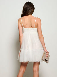 WOMEN'S SLEEVELESS TIERED RUFFLE STUDS DETAILED MINI DRESS