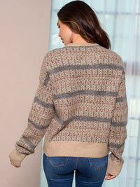 WOMEN'S LONG SLEEVE COLORBLOCK BUTTON UP PULLOVER SWEATER