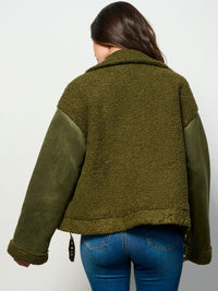 WOMEN'S LONG SLEEVE BUTTON CLOSURE POCKETS SHERPA JACKET
