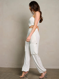 WOMEN'S SLEEVELESS CROP TOP & ELASTIC WAIST PANTS CARGO 2PC. SET