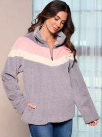 WOMEN'S LONG SLEEVE COLORBLOCK CHEVRON POCKETS PULLOVER SWEATER