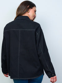 WOMEN'S LONG SLEEVE BUTTON CLOSURE DENIM SHACKET