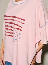 WOMEN'S SHORT SLEEVE AMERICAN FLAG PATRIOTIC TUNIC BLOUSE TOP