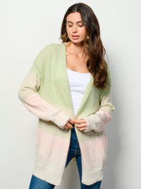 WOMEN'S LONG SLEEVE OPEN FRONT POCKETS COLORBLOCK CARDIGAN