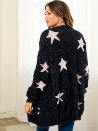 WOMEN'S LONG SLEEVE COLORBLOCK OPEN FRONT STARS PRINT CARDIGAN